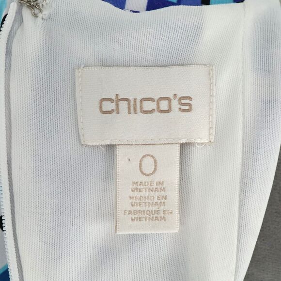 Chicos Dress 0 Womens 4 Small Blue White Stretch Knit Side Ruched Corpcore - Picture 3 of 14